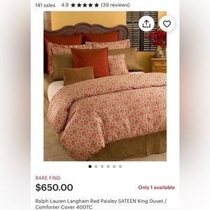 Ralph Lauren Langham Red Paisley SATEEN King Duvet / Comforter